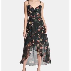 Black long ruffle floral gown